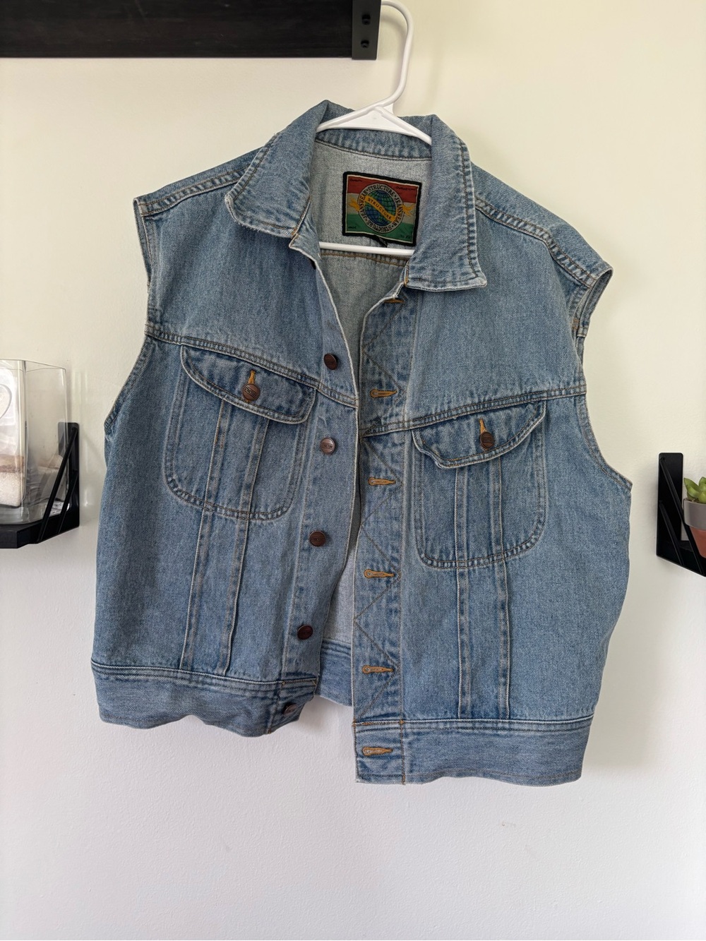 Vintage Structure Light Wash Denim Vest Made in Hong Kong